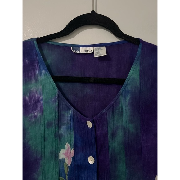 La Cera Dress Women’s Large Multi Floral Watercolor Button Front Fairy Boho Vtg - Picture 9 of 15